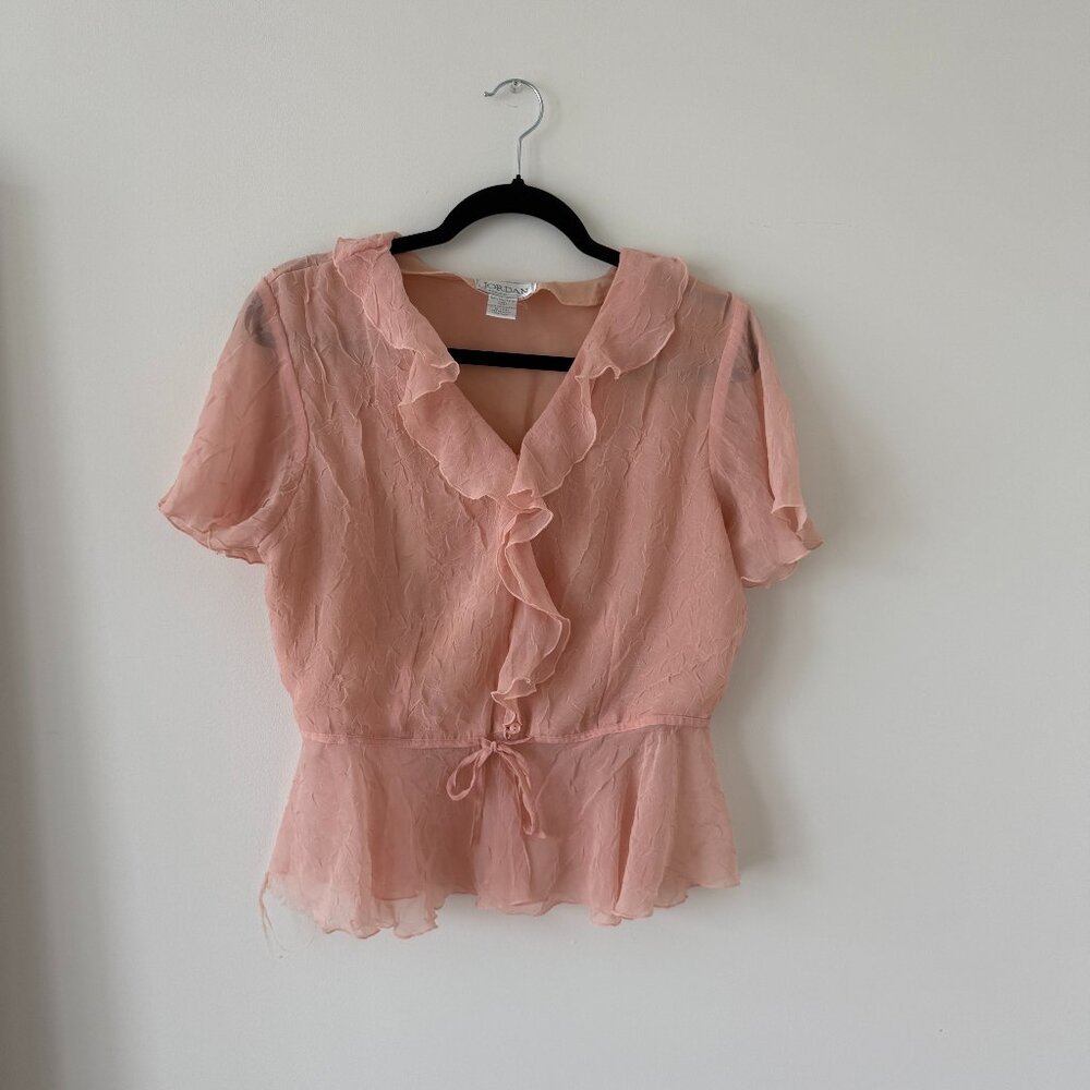 Vintage Sheer Ruffle Blouse – Peach | Size M